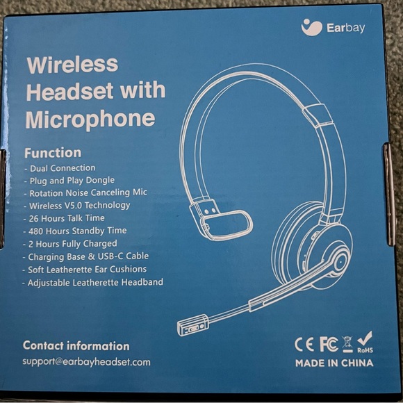 Earbay BT786C-D Bluetooth Wireless Headset w/ Microphone Noise Cancelling - Picture 1 of 7
